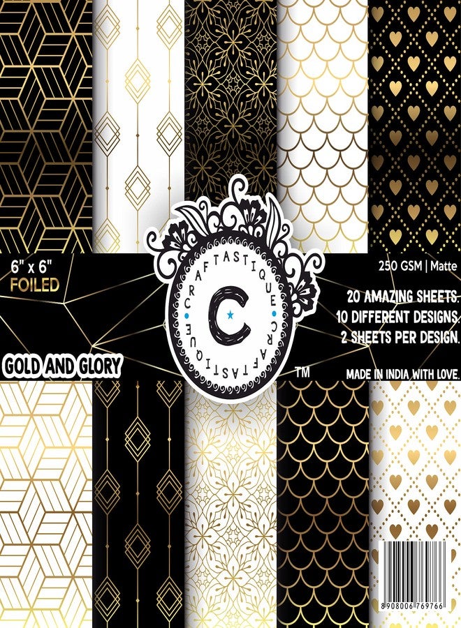 Craftastique Gold & Glory Scrapbooking Paperpack (20 Sheets | Gold Foil) (6 x 6 inches) | Decorative Pattern Paper for Art and Craft DIY Greeting Card Paper Texture Sheets Scrapbook Sheets - Image 1